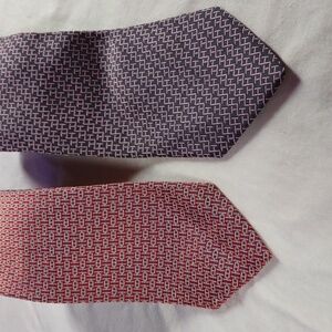 Hermes 2 Authentic 100% Silk Ties Navy/Red One Is Vintage Made In France